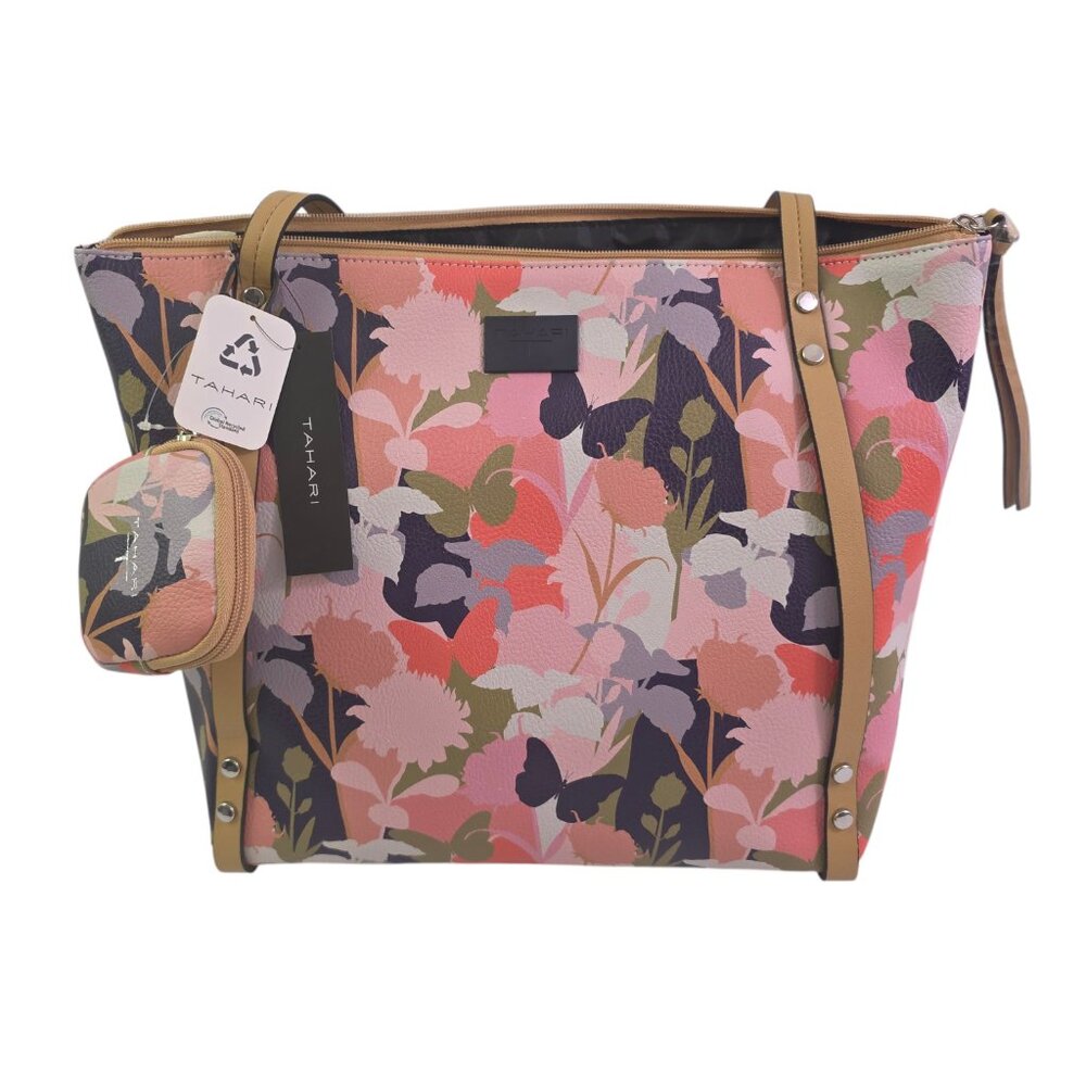 Tahari Mackenzie Vegan Leather Zipper Close Floral Butterfly Tote Bag Purse NWT - Picture 10 of 15